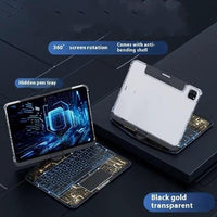 Mandotos 360 swivel clear iPad keyboard case with pen slot, Bluetooth-compatible smart trackpad cover, protects and enhances usability.