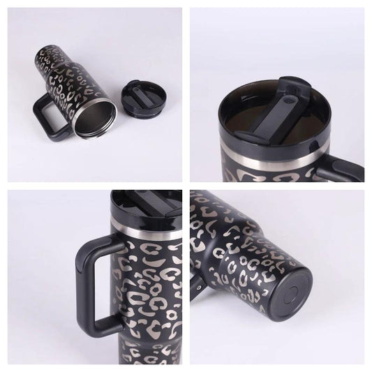 40 Oz Tumbler With Handle Straw Insulated, Stainless Steel Spill Proof Vacuum Coffee Cup Tumbler With Lid Tapered Mug Gifts For Valentine Lover Suitable For Car Gym Office Travel - MANDOTOS