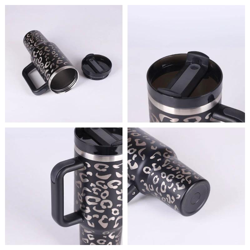 40 Oz Tumbler With Handle Straw Insulated, Stainless Steel Spill Proof Vacuum Coffee Cup Tumbler With Lid Tapered Mug Gifts For Valentine Lover Suitable For Car Gym Office Travel - MANDOTOS