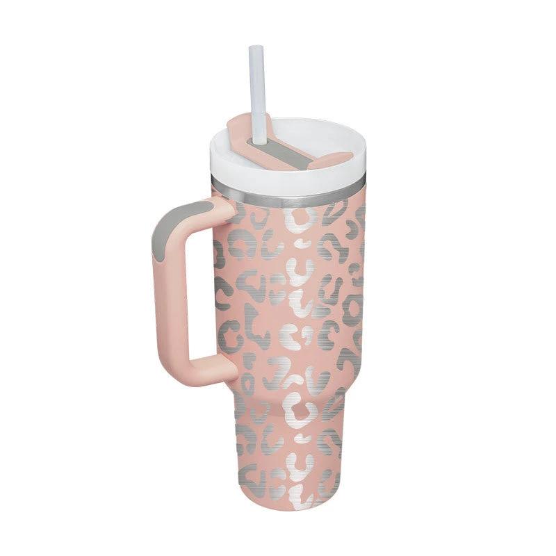 40 Oz Tumbler With Handle Straw Insulated, Stainless Steel Spill Proof Vacuum Coffee Cup Tumbler With Lid Tapered Mug Gifts For Valentine Lover Suitable For Car Gym Office Travel - MANDOTOS