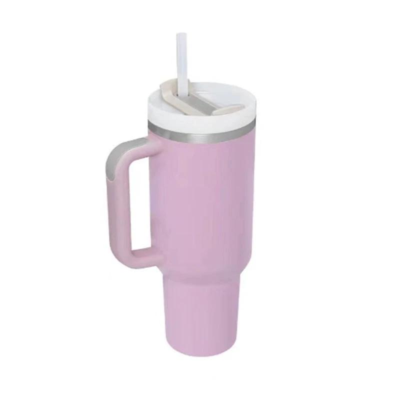 40 Oz Tumbler With Handle Straw Insulated, Stainless Steel Spill Proof Vacuum Coffee Cup Tumbler With Lid Tapered Mug Gifts For Valentine Lover Suitable For Car Gym Office Travel - MANDOTOS