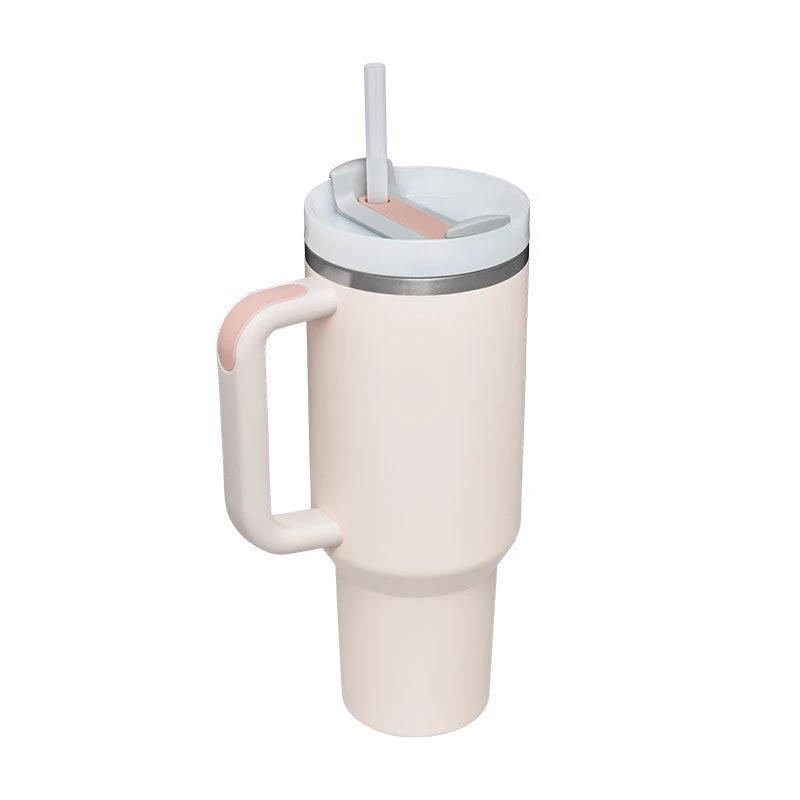 40 Oz Tumbler With Handle Straw Insulated, Stainless Steel Spill Proof Vacuum Coffee Cup Tumbler With Lid Tapered Mug Gifts For Valentine Lover Suitable For Car Gym Office Travel - MANDOTOS