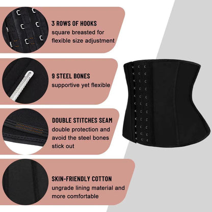 ATBUTY 9 Inches Short Torso Sport Girdle Underwear Women 9 Steel Bones Latex Waist Trainer Corset Private Label - MANDOTOS