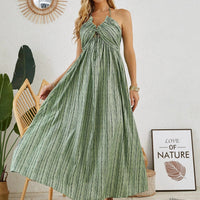 Mandotos bohemian halter maxi dress for women, sleeveless, flowy beach dress with a relaxed summer style.