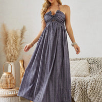 Mandotos women's bohemian halter maxi dress, sleeveless and flowy, perfect for summer beachwear and casual outdoor outings.