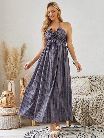 Bohemian Halter Maxi Dress - Women's Summer Sleeveless Flowy Beach Dress - MANDOTOS