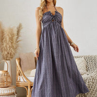 Mandotos women's bohemian halter maxi dress with sleeveless, flowy design perfect for summer beachwear.