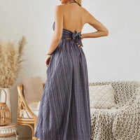Mandotos bohemian halter maxi dress for women, sleeveless and flowy, perfect for summer beachwear and casual occasions.