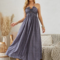 Mandotos women's bohemian halter maxi dress with sleeveless, flowy design perfect for summer beachwear.
