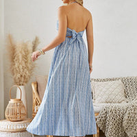 Mandotos women's bohemian halter maxi dress, sleeveless and flowy, perfect for summer beachwear with a relaxed, stylish fit.