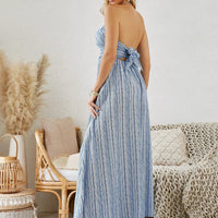 Mandotos bohemian halter maxi dress for women, sleeveless and flowy, perfect for summer beachwear, with a relaxed, stylish fit.