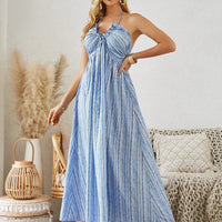 Mandotos women's bohemian halter maxi dress with sleeveless, flowy design, perfect for summer beachwear and casual outings.