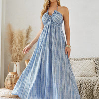 Mandotos bohemian halter maxi dress for women, sleeveless and flowy, perfect for summer beachwear.