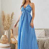 Mandotos women's bohemian halter maxi dress, sleeveless and flowy, perfect for summer beachwear and casual outdoor outings.
