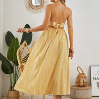 Mandotos women's bohemian halter maxi dress with sleeveless, flowy design, perfect for summer beachwear and casual outings.