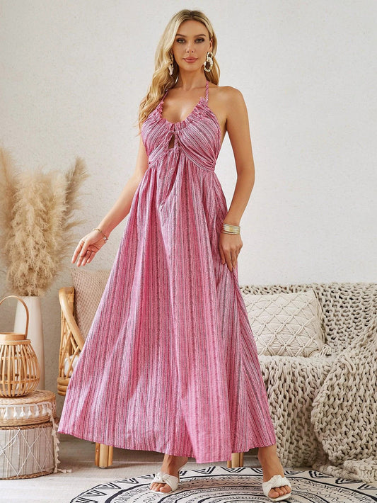 Bohemian Halter Maxi Dress - Women's Summer Sleeveless Flowy Beach Dress - MANDOTOS