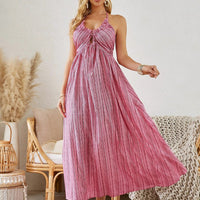 Mandotos bohemian halter maxi dress for women, sleeveless and flowy, perfect for summer beachwear.