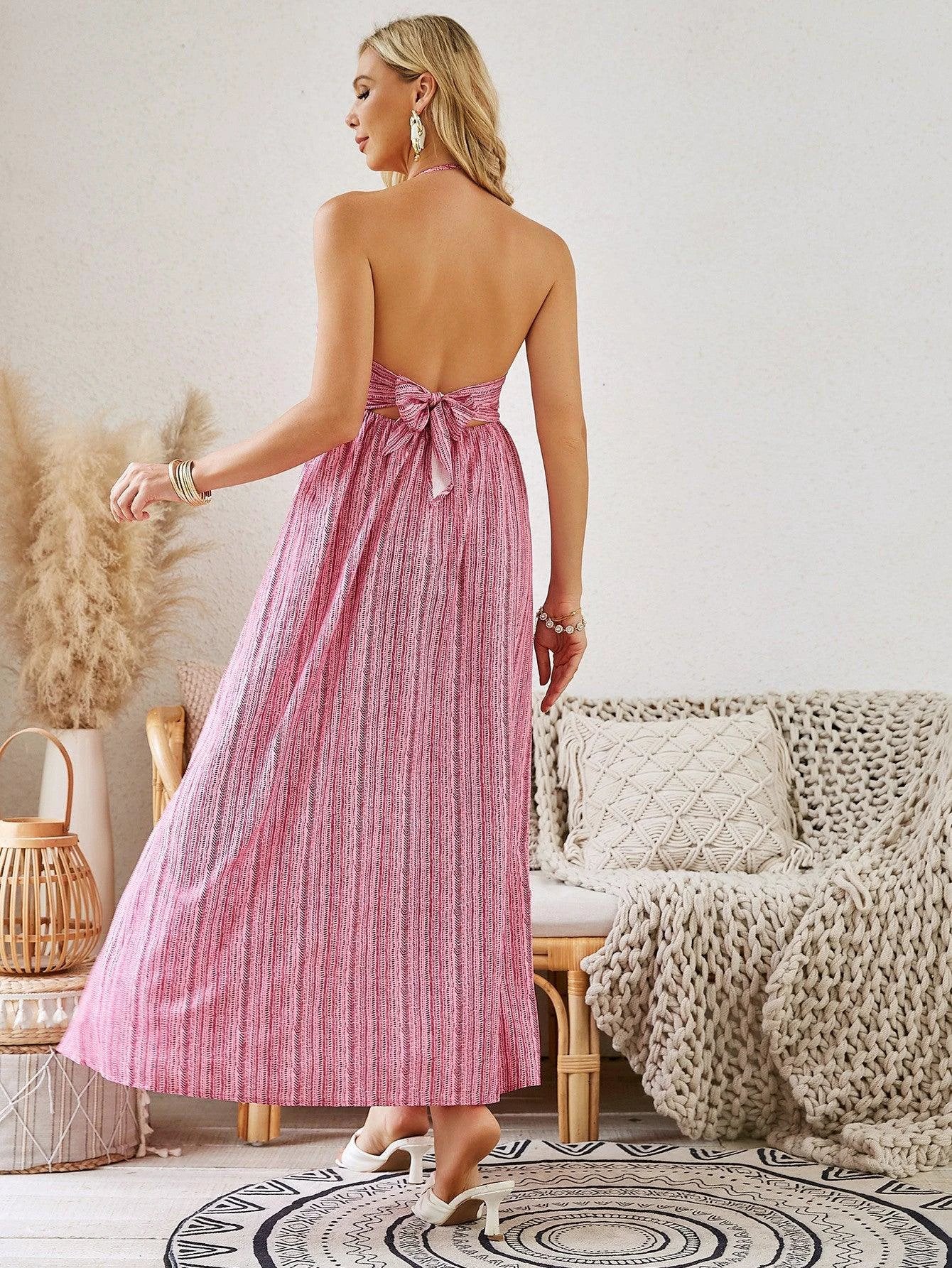 Bohemian Halter Maxi Dress - Women's Summer Sleeveless Flowy Beach Dress - MANDOTOS
