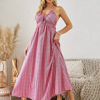 Mandotos bohemian halter maxi dress for women, sleeveless and flowy beach dress perfect for summer.