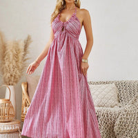 Mandotos women's bohemian halter maxi dress with sleeveless, flowy design, perfect for summer beachwear and casual outings.