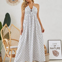 Mandotos bohemian halter maxi dress for women, sleeveless and flowy, perfect for summer beachwear and casual outdoor occasions.