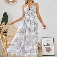 Mandotos bohemian halter maxi dress for women, sleeveless and flowy, perfect for summer beachwear and casual outdoor occasions.