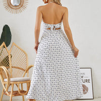Mandotos women's bohemian halter maxi dress with sleeveless, flowy design, perfect for summer beachwear and casual outings.