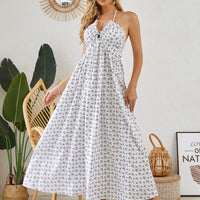Mandotos bohemian halter maxi dress for women, sleeveless and flowy, perfect for summer beachwear and casual outdoor outings.