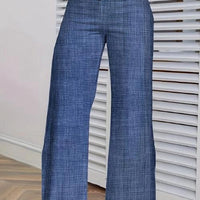 Girls' solid color hollow high waist slimming fashion versatile home pants by MANDOTOS, stylish and comfortable for everyday wear.