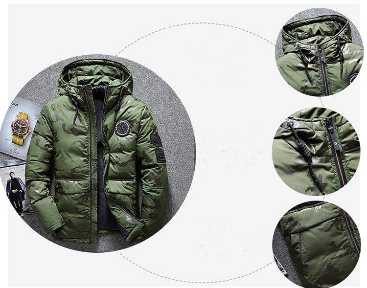 Camouflage Men's Hooded Winter Parka - Slim Fit, Windproof & Warm for Casual Adventures - MANDOTOS