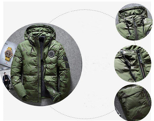 Camouflage Men's Hooded Winter Parka - Slim Fit, Windproof & Warm for Casual Adventures - MANDOTOS
