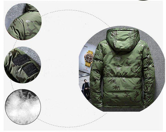 Camouflage Men's Hooded Winter Parka - Slim Fit, Windproof & Warm for Casual Adventures - MANDOTOS