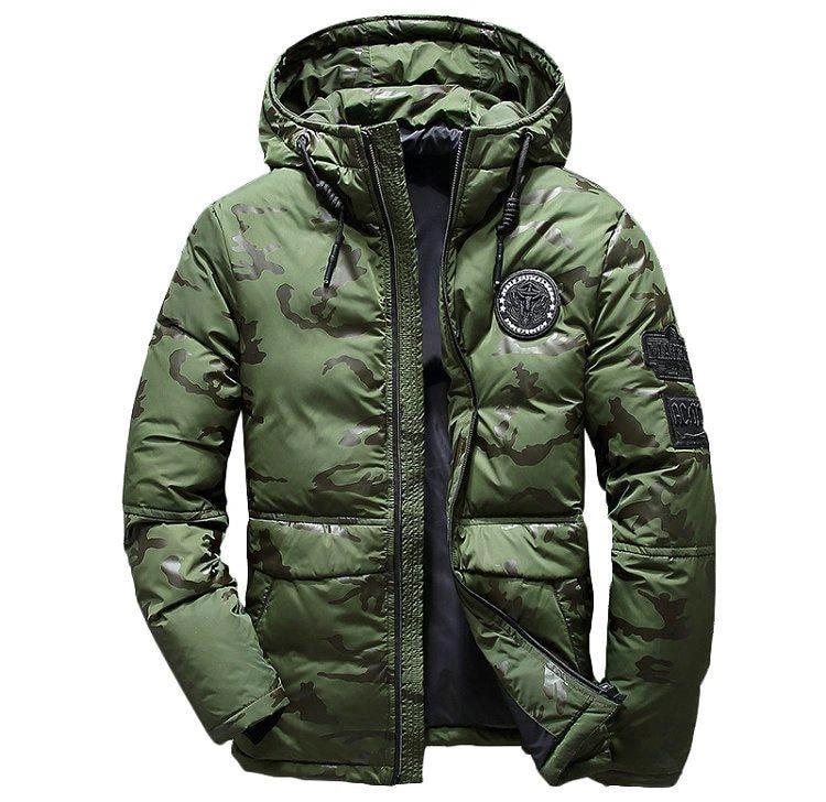 Camouflage Men's Hooded Winter Parka - Slim Fit, Windproof & Warm for Casual Adventures - MANDOTOS
