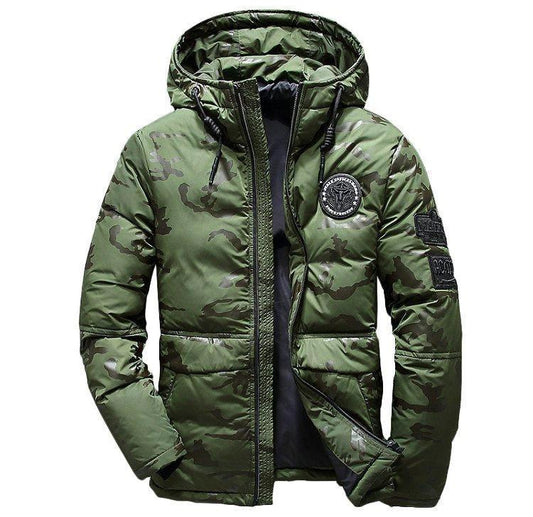 Camouflage Men's Hooded Winter Parka - Slim Fit, Windproof & Warm for Casual Adventures - MANDOTOS