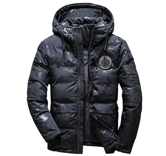 Camouflage Men's Hooded Winter Parka - Slim Fit, Windproof & Warm for Casual Adventures - MANDOTOS
