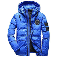 Camouflage men's hooded winter parka by Mandotos, slim fit, windproof and warm, suitable for casual outdoor adventures.