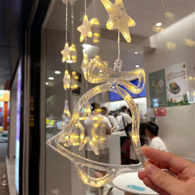 Christmas 3Pcs LED Star Hanging Lights For Home Decor Suction Cup Battery Powered - MANDOTOS
