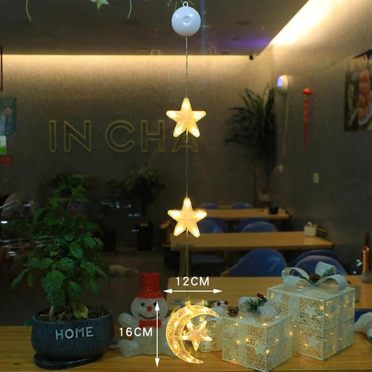 Christmas 3Pcs LED Star Hanging Lights For Home Decor Suction Cup Battery Powered - MANDOTOS