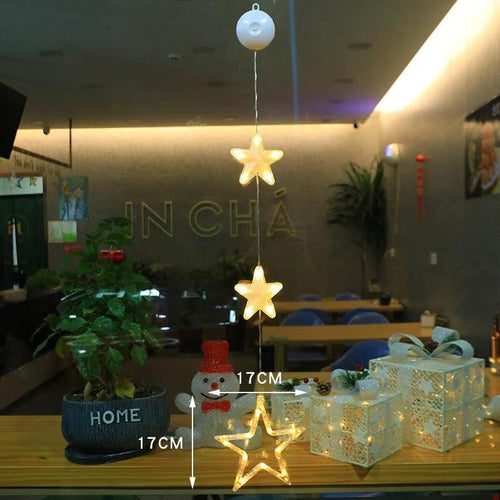 Christmas 3Pcs LED Star Hanging Lights For Home Decor Suction Cup Battery Powered - MANDOTOS