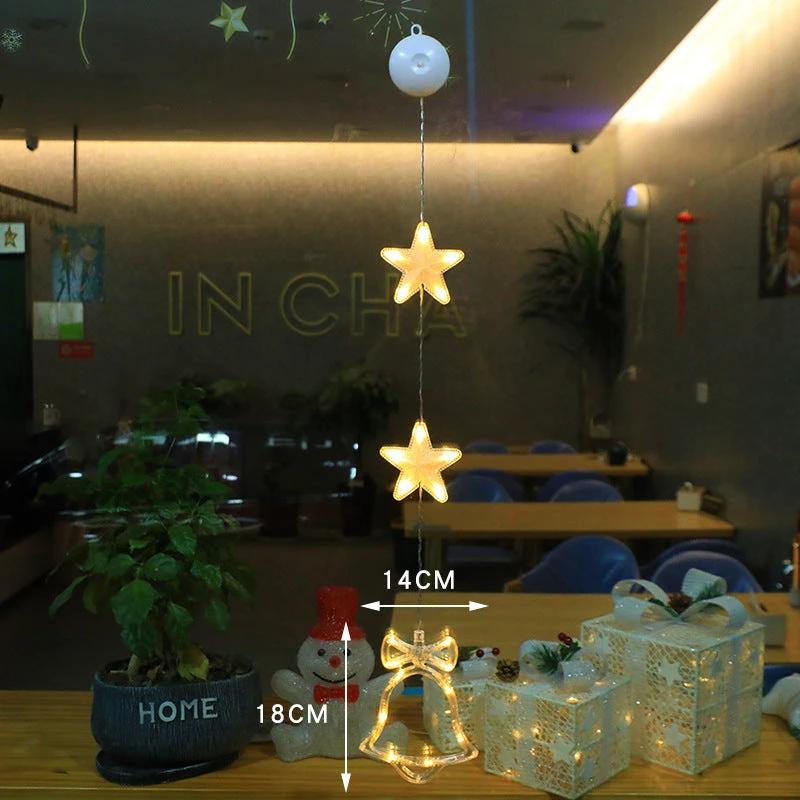 Christmas 3Pcs LED Star Hanging Lights For Home Decor Suction Cup Battery Powered - MANDOTOS