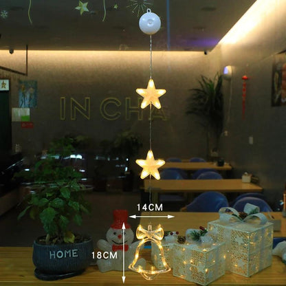 Christmas 3Pcs LED Star Hanging Lights For Home Decor Suction Cup Battery Powered - MANDOTOS