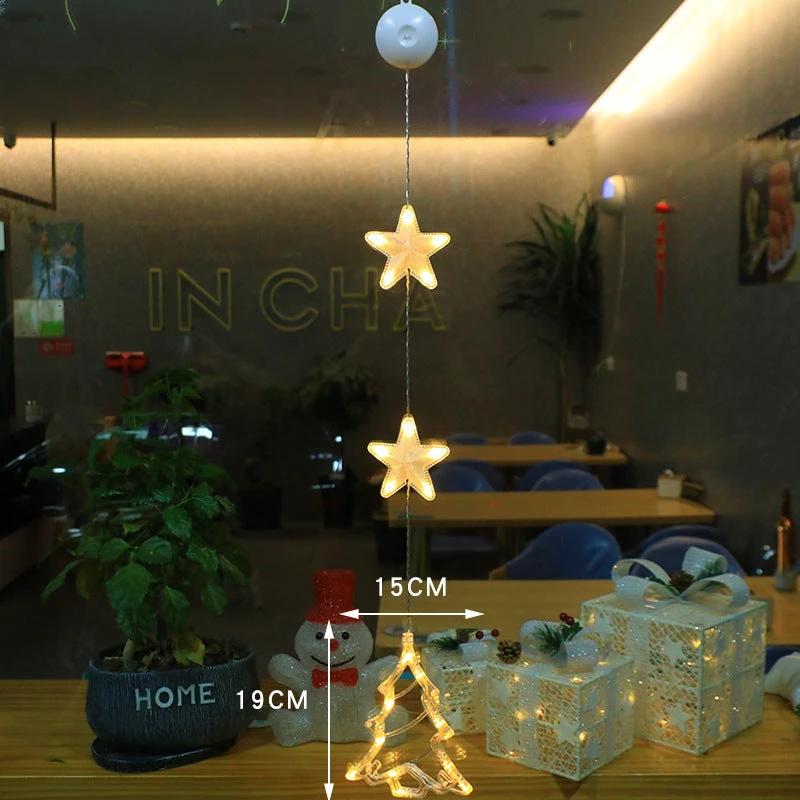 Christmas 3Pcs LED Star Hanging Lights For Home Decor Suction Cup Battery Powered - MANDOTOS