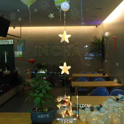 Christmas 3Pcs LED Star Hanging Lights For Home Decor Suction Cup Battery Powered - MANDOTOS