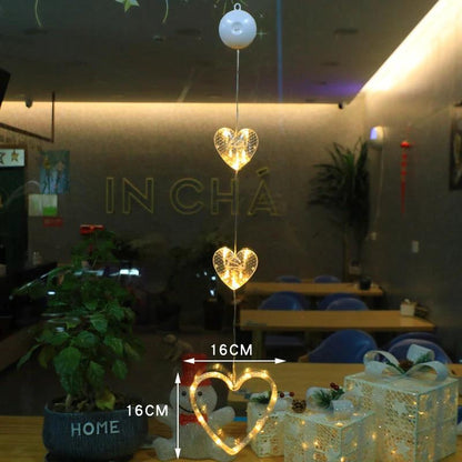 Christmas 3Pcs LED Star Hanging Lights For Home Decor Suction Cup Battery Powered - MANDOTOS
