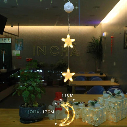 Christmas 3Pcs LED Star Hanging Lights For Home Decor Suction Cup Battery Powered - MANDOTOS