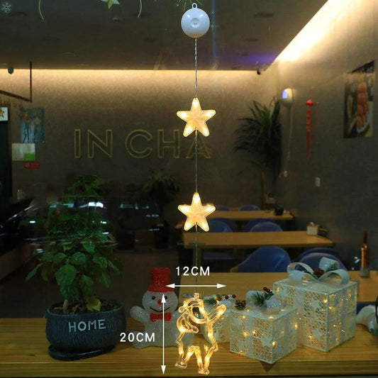 Christmas 3Pcs LED Star Hanging Lights For Home Decor Suction Cup Battery Powered - MANDOTOS