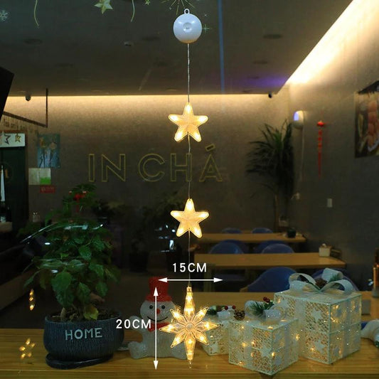 Christmas 3Pcs LED Star Hanging Lights For Home Decor Suction Cup Battery Powered - MANDOTOS