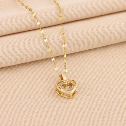 Double-Layer Love Necklace - Rhinestone Titanium Steel Pendant - MANDOTOS