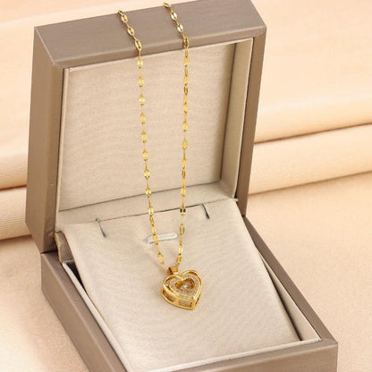 Double-Layer Love Necklace - Rhinestone Titanium Steel Pendant - MANDOTOS