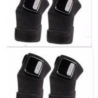 MANDOTOS electric infrared knee massager with adjustable heat and compression, showing a portable device on a person's knee.